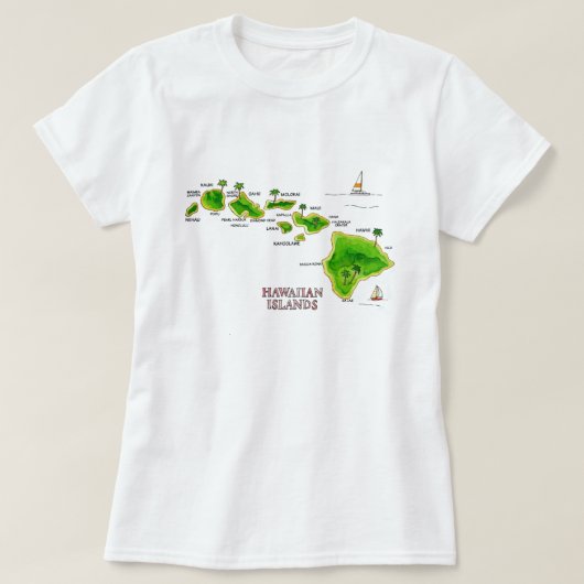 ハワイ諸島の手描き地図Tシャツ Tシャツ (デザイン正面)