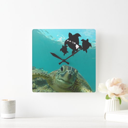 ハワイ諸島ウミガメ スクエア壁時計 (ホーム)