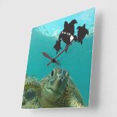 ハワイ諸島ウミガメ スクエア壁時計 (傾斜)