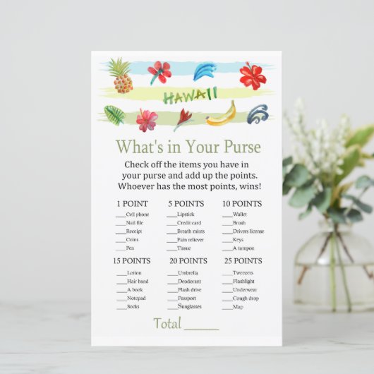 ハワイ財布ゲームのベビーシャワーの中にあるものは (スタンド正面)