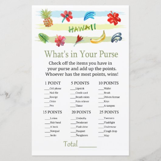 ハワイ財布ゲームのベビーシャワーの中にあるものは (正面)