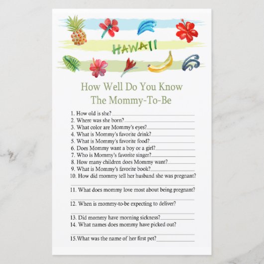 ハワイ赤ちゃんシャワーのゲームをどれだけ知っているか (正面)