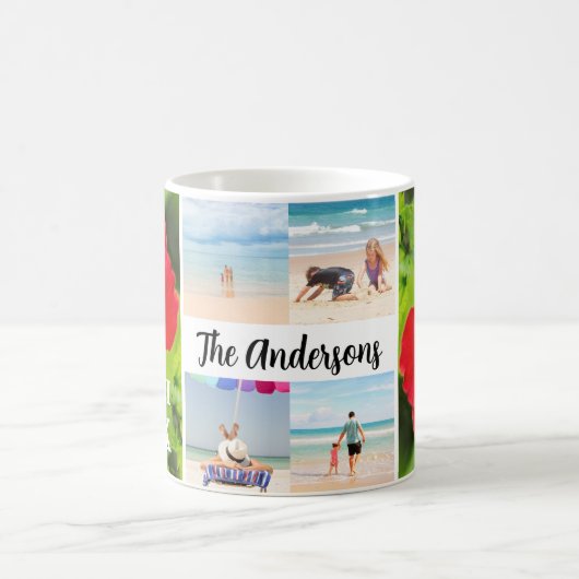 ハワイ赤ハイビスカス4フォトファミリー名旅行 コーヒーマグカップ (中央)