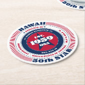 ハワイ赤白青タイポグラフィ ラウンドペーパーコースター (アングル)