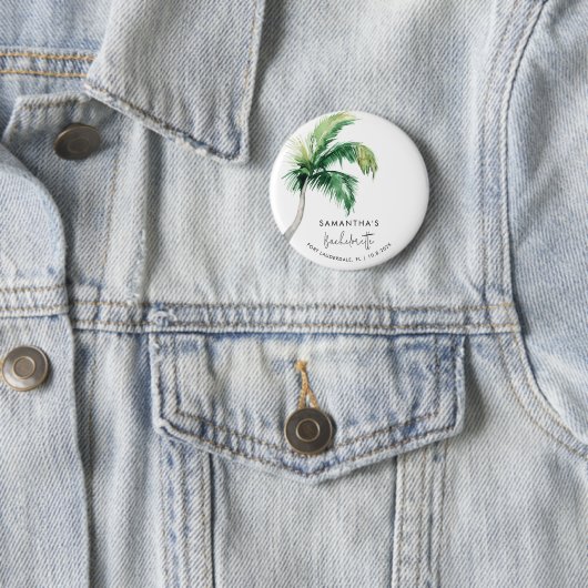 ハワイ風パームツリーの水彩画 結婚前お別れパーティー 缶バッジ (インサイチュ)