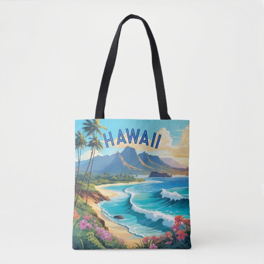 ハワイ鮮やかビーチトロピカルパラダイス絵画ズ トートバッグ (正面)