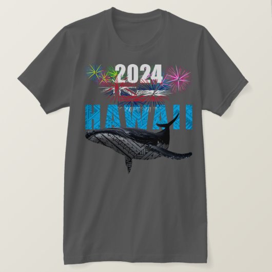 ハワイ2024ポリネシアの部族のハンプバック花火 Tシャツ (デザイン正面)