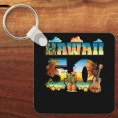 ハワイ50th州ハワイアンビーチハイビスカス50マウイ キーホルダー (正面)