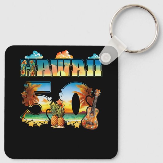 ハワイ50th州ハワイアンビーチハイビスカス50マウイ キーホルダー (裏面)