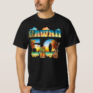 ハワイ50th州ハワイアンビーチハイビスカス50マウイ tシャツ