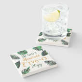 ハワイ5-0キープサケグリーンはっきりしたトロピカル葉 ストーンコースター (横)