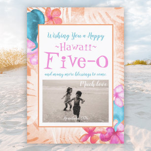 ハワイ5-0 50誕生日、コーラル、ピンク、アクア 招待状