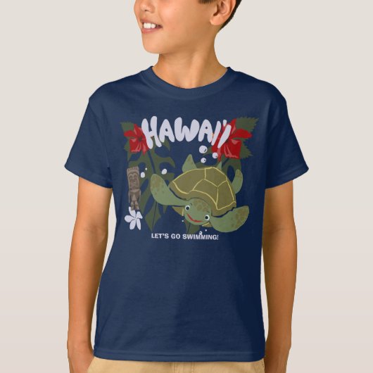 ハワイ かわいい トロピカル ウミガメ Tシャツ (正面)