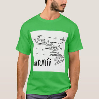 ハワイ イラスト マップ モノクロ Tシャツ