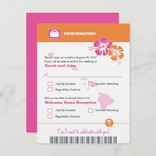 ハワイ ウェディング RSVP 確認 搭乗券 出欠カード (正面/裏面)