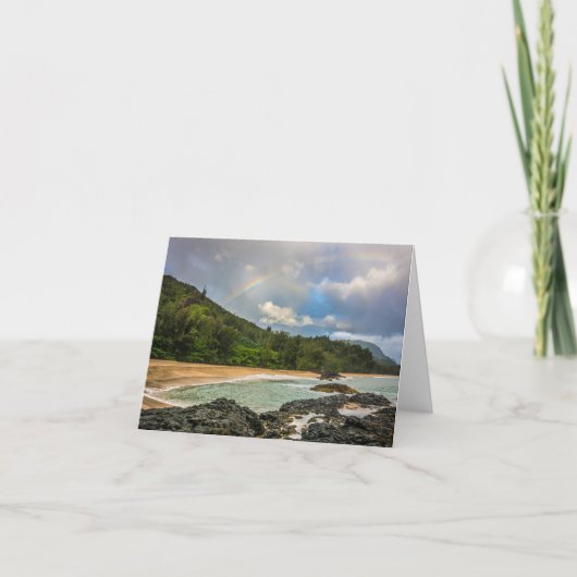 ハワイ・カウアイ州ルマハビーチにレインボー ノートカード (正面)