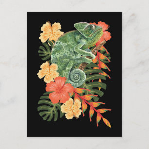 ハワイ カメレオン 花 爬虫類 ポストカード
