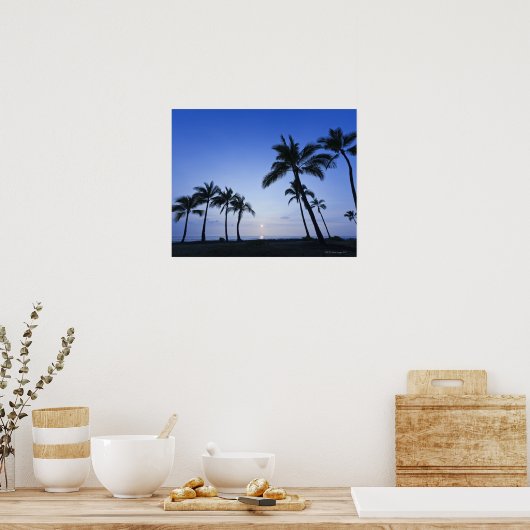 ハワイ・コナのカハルーベイに沈む夕日 ポスター (キッチン)