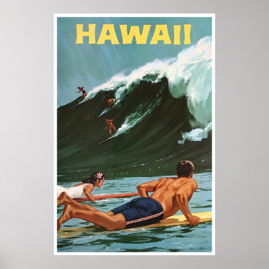 ハワイ サーフィン 絵画 ハワイアン アートプリント 旅行 ポスター (正面)