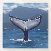ハワイ ザトウクジラの尾の芸術 ガラスコースター (正面)