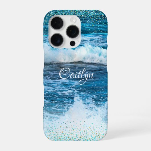 ハワイ ターコイズブルー 海の波 女性らしい カラフルな紙吹雪 iPhoneケース (裏面)