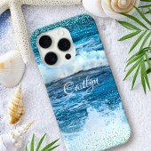 ハワイ ターコイズブルー 海の波 女性らしい カラフルな紙吹雪 iPhoneケース