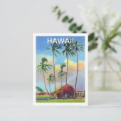 ハワイ、トロピック島、ヤシの木と古いコテージ ポストカード (スタンド正面)