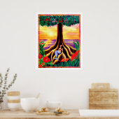 ハワイ、トロピック島、大きな木の下の人魚 ポスター (キッチン)