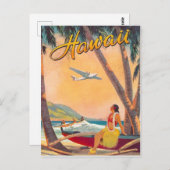 ハワイ,トロピック海岸のフラの女の子,ヴィンテージ航空会社 ポストカード (正面/裏面)