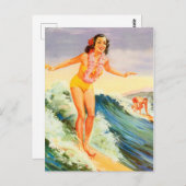ハワイ、ハワイのサーファーの女の子の大きな波に、ヴィンテージ ポストカード (正面/裏面)