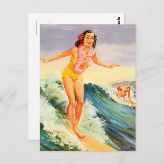 ハワイ、ハワイのサーファーの女の子の大きな波に、ヴィンテージ ポストカード (正面/裏面)
