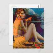 ハワイ，ハワイアンピンアップガール，ヴィンテージ旅行 ポストカード (正面/裏面)