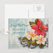 ハワイ ヒビスカス トロピカル ウェディング セーブ・ザ・デート 案内ポストカード (正面/裏面)