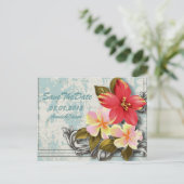 ハワイ ヒビスカス トロピカル ウェディング セーブ・ザ・デート 案内ポストカード (スタンド正面)