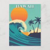 ハワイ ビンテージ サーフィン 夕焼け 波 旅行 ポストカード (正面)