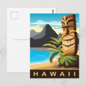 ハワイ、ビーチのティキ像、旅行 ポストカード (正面/裏面)