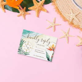 ハワイ ビーチ ウェディング コンパス モノグラム 出欠カード