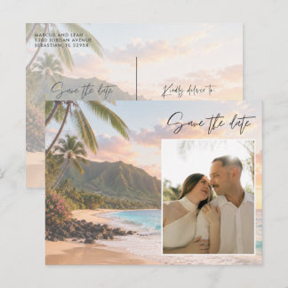 ハワイ ビーチ ウェディング 写真 Save the Date ポストカード