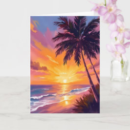ハワイ ビーチ 日没 絵画 旅行 カード