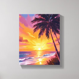 ハワイ ビーチ 日没 絵画 旅行 キャンバスプリント