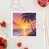ハワイ ビーチ 日没 絵画 旅行 スタンダードカクテルナプキン (インサイチュ)