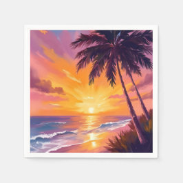 ハワイ ビーチ 日没 絵画 旅行 スタンダードカクテルナプキン