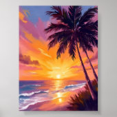 ハワイ ビーチ 日没 絵画 旅行 ポスター (正面)