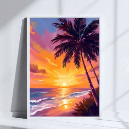 ハワイ ビーチ 日没 絵画 旅行 ポスター