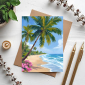 ハワイ ビーチ 水彩画 海 ヤシの木 カード
