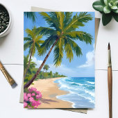 ハワイ ビーチ 水彩画 海 ヤシの木 カード