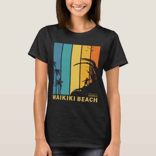 ハワイ ホノルル ワイキキビーチ サーフィン Tシャツ (正面)