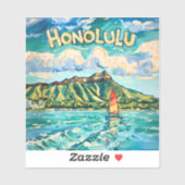 ハワイ ホノルル 旅行 ヴィンテージ ヴァンゴッホ風 景色 シール (シート)