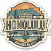 ハワイ ホノルル 海 ビーチ 旅行 バッジ シール (正面)