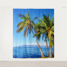 ハワイ・マウイ島のモロキニと熱帯ヤシの木 タペストリー